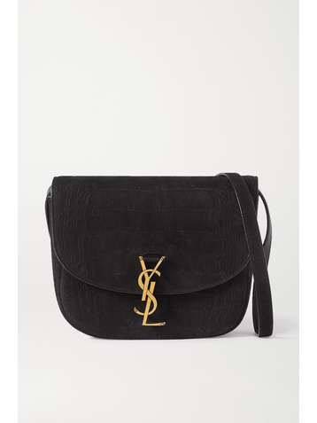 SAINT LAURENT Kaia medium leather-trimmed croc-effect suede shoulder bag