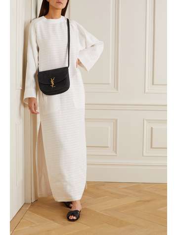 SAINT LAURENT Kaia medium leather-trimmed croc-effect suede shoulder bag