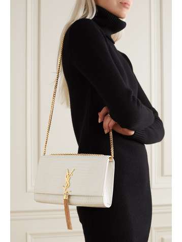 SAINT LAURENT Sac porté épaule en cuir glacé effet croco Kate