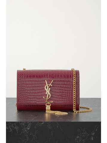 SAINT LAURENT Kate small croc-effect glossed-leather shoulder bag