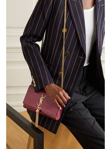 SAINT LAURENT Kate small croc-effect glossed-leather shoulder bag
