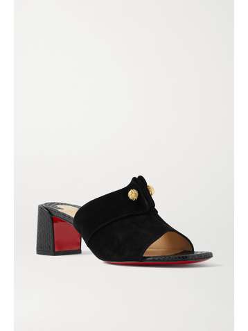 CHRISTIAN LOUBOUTIN Stanislove 55 suede and lizard-effect leather mules