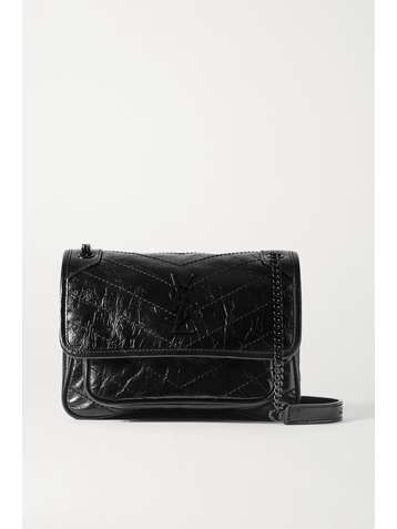 SAINT LAURENT Niki Baby mini crinkled glossed-leather shoulder bag