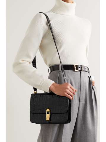SAINT LAURENT Carre medium croc-effect leather shoulder bag