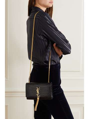 SAINT LAURENT Sac porté épaule en cuir glacé effet croco Kate Small