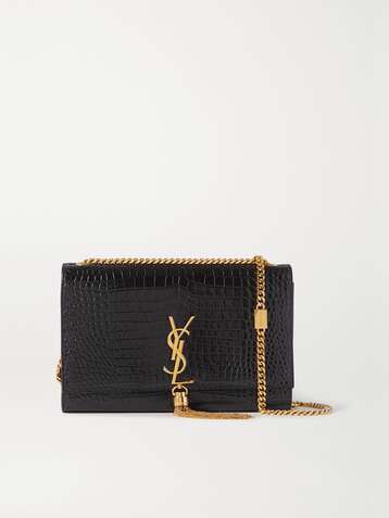 SAINT LAURENT Kate croc-effect glossed-leather shoulder bag