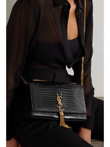 SAINT LAURENT Kate croc-effect glossed-leather shoulder bag