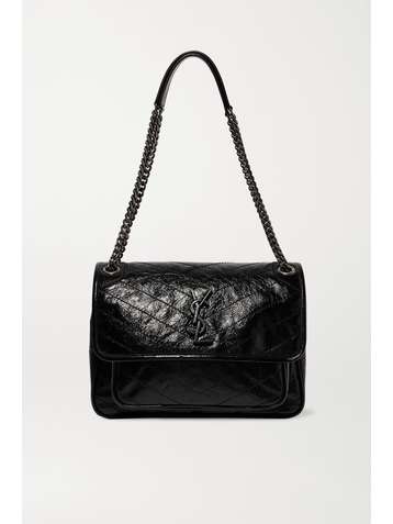 SAINT LAURENT Niki medium quilted crinkled patent-leather shoulder bag