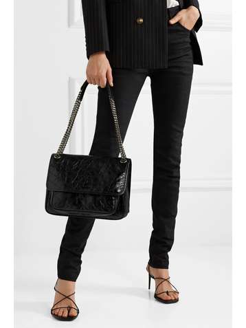 SAINT LAURENT Niki medium quilted crinkled patent-leather shoulder bag