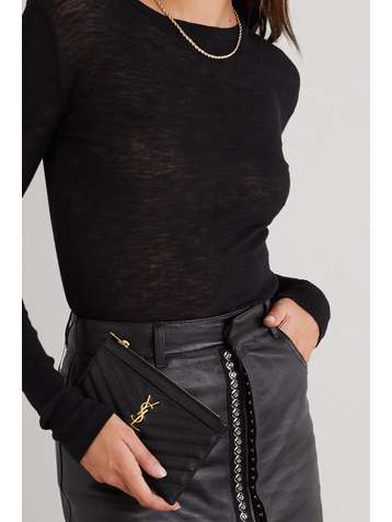 SAINT LAURENT Monogramme quilted textured-leather pouch