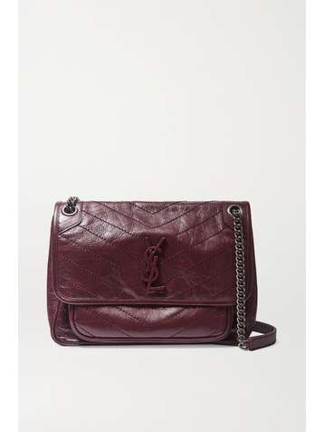 SAINT LAURENT Niki medium quilted crinkled glossed-leather shoulder bag