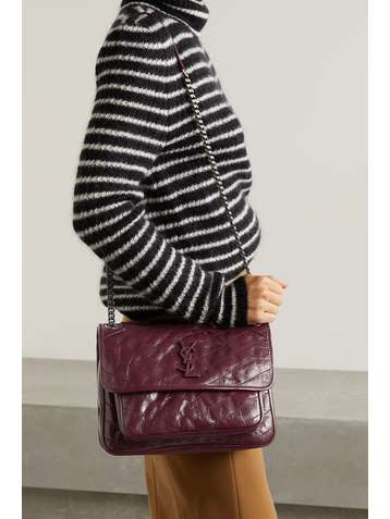 SAINT LAURENT Niki medium quilted crinkled glossed-leather shoulder bag