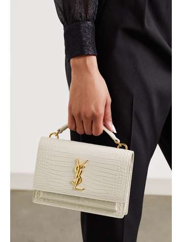 SAINT LAURENT Sunset small croc-effect leather shoulder bag