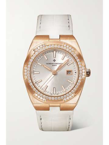 VACHERON CONSTANTIN Overseas 33mm 18-karat pink gold, alligator and diamond watch