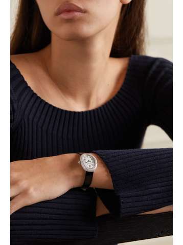 CARTIER Baignoire 1920 26mm small rhodium-finish 18-karat white gold, alligator and diamond watch