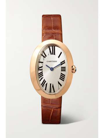 CARTIER Baignoire 24.5mm small 18-karat rose gold and alligator watch