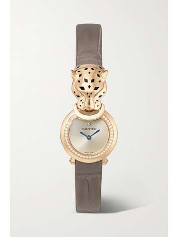 CARTIER La Panthère 18-karat gold, alligator, tsavorite and diamond watch