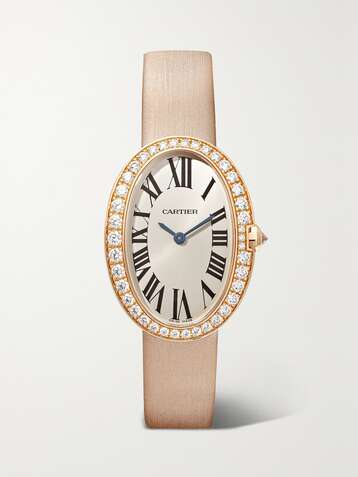 CARTIER Montre en or rose 18 carats (750/1000) et diamants à bracelet en toile brossée Baignoire Small 24,5 mm