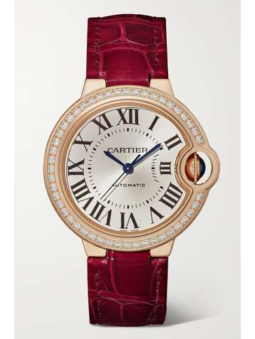 CARTIER Ballon Bleu de Cartier Automatic 33mm 18-karat rose gold, alligator and diamond watch