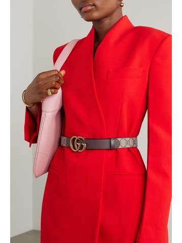 GUCCI Leather-trimmed printed coated-canvas belt