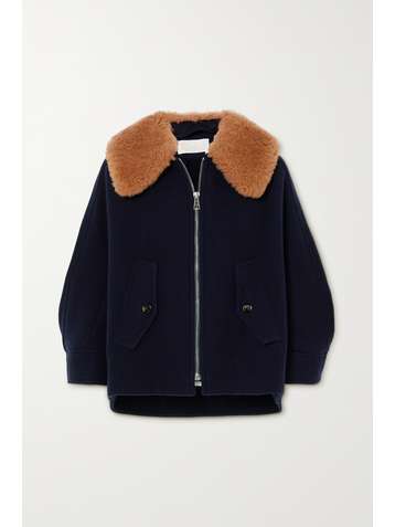 CHLOÉ Convertible shearling-trimmed wool-blend jacket