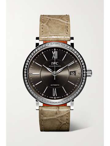 IWC SCHAFFHAUSEN Portofino Automatic 37mm stainless steel, alligator and diamond watch