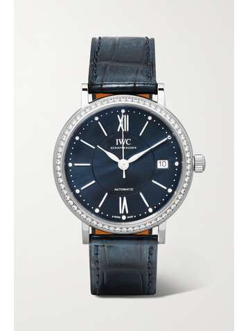 IWC SCHAFFHAUSEN Portofino Automatic 37 alligator, stainless steel and diamond watch