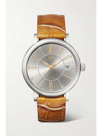 IWC SCHAFFHAUSEN Portofino Automatic 37mm stainless steel, alligator and diamond watch