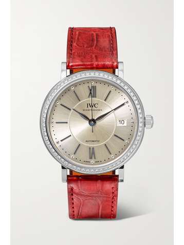 IWC SCHAFFHAUSEN Portofino Automatic 37mm stainless steel, alligator and diamond watch