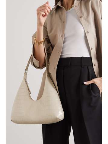BY FAR Amber glossed croc-effect leather shoulder bag