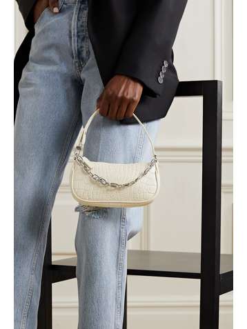 BY FAR Rachel mini chain-embellished croc-effect leather shoulder bag