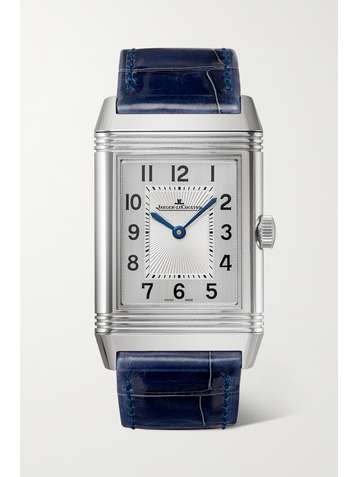 JAEGER-LECOULTRE Montre à remontage manuel en acier inoxydable et diamants à bracelet en alligator Reverso Classic Medium Duetto 24 mm