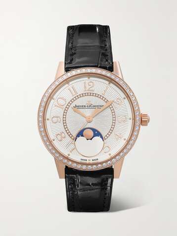 JAEGER-LECOULTRE Montre en or rose et diamants à bracelet en alligator Rendez-Vous Moon 34 mm