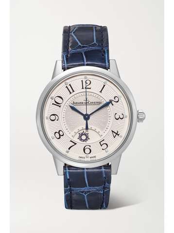 JAEGER-LECOULTRE Montre en acier inoxydable et diamants à bracelet en alligator Rendez-Vous Night & Day Automatic 34 mm
