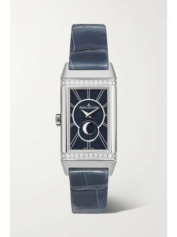 JAEGER-LECOULTRE Reverso One Duetto Moon Hand-Wound Moon-Phase 20mm stainless steel, alligator and diamond watch