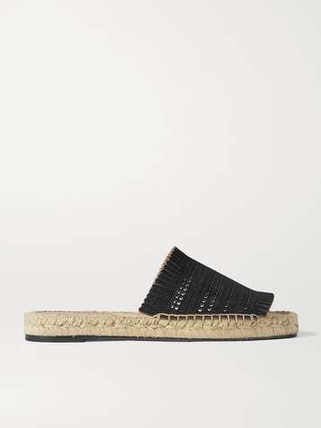 ALAÏA Fringed laser-cut leather espadrille slides