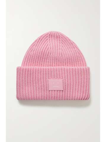 ACNE STUDIOS Bonnet en laine côtelée à appliqué - NET SUSTAIN