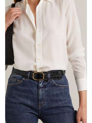 SAINT LAURENT Ceinture en cuir verni effet croco