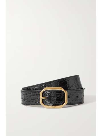SAINT LAURENT Ceinture en cuir verni effet croco