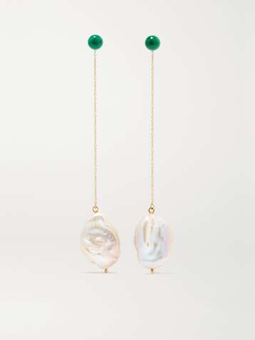 MATEO Duality 14-karat gold pearl and malachite earrings