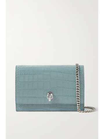 ALEXANDER MCQUEEN Skull mini Schultertasche aus Lackleder mit Krokodileffekt und Verzierung