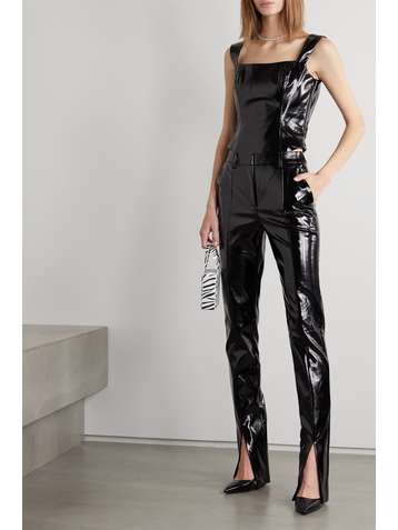 DE LA VALI Blues crinkled faux patent-leather slim-leg pants