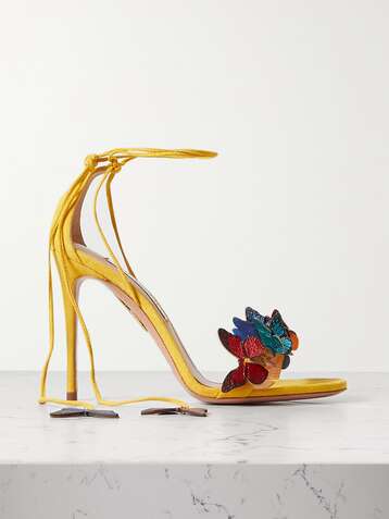 AQUAZZURA Papillo 105 appliquéd suede sandals