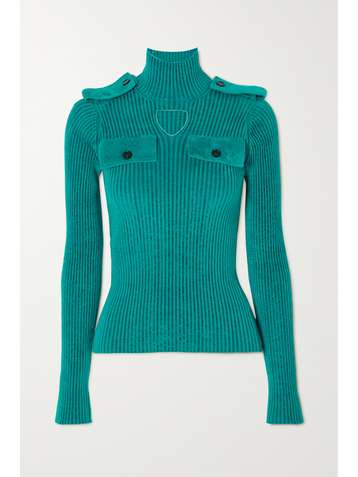 BOTTEGA VENETA Cutout ribbed velour turtleneck sweater