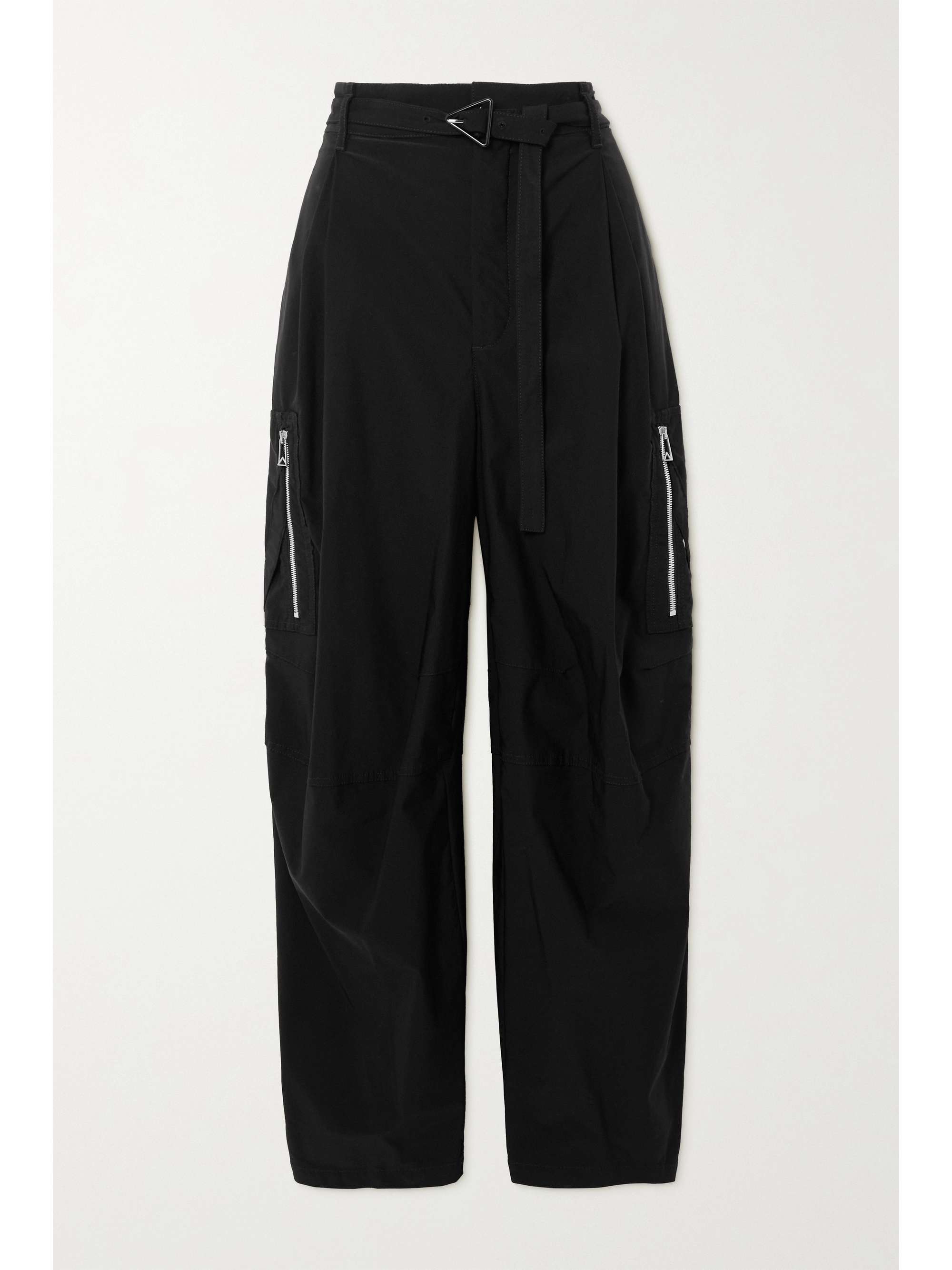 Black Belted wool-blend wide-leg cargo 