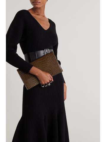 ALEXANDER MCQUEEN Four Ring embellished croc-effect leather clutch