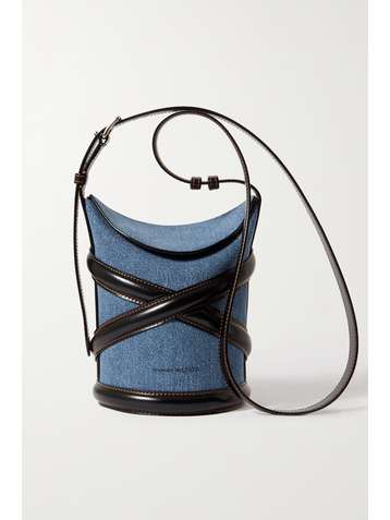 ALEXANDER MCQUEEN The Curve small leather-trimmed denim bucket bag