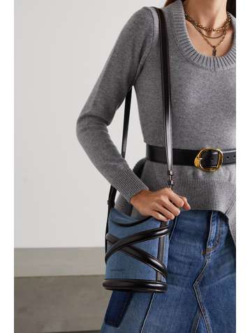 ALEXANDER MCQUEEN The Curve small leather-trimmed denim bucket bag