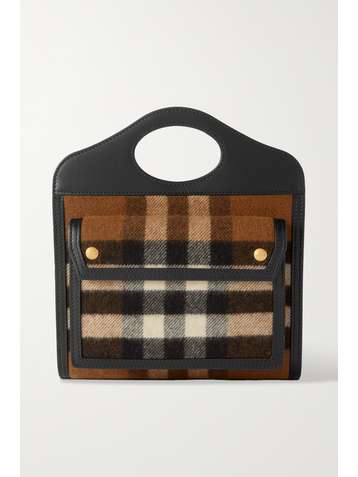 BURBERRY Leather-trimmed checked cashmere tote
