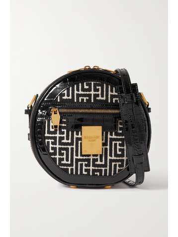 BALMAIN Hatbox small croc-effect leather and jacquard shoulder bag